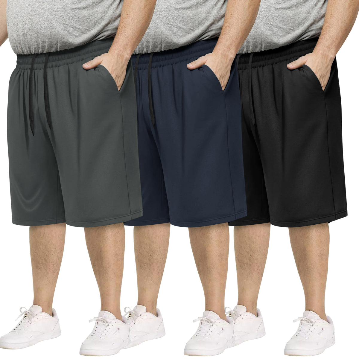3 Pack Big and Tall Mens Gym Shorts - Basketball Black Athletic (3XL-5XL)