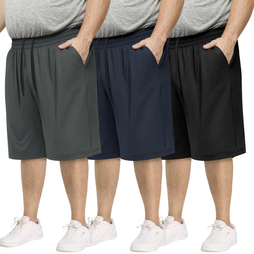 3 Pack Big and Tall Mens Gym Shorts - Basketball Black Athletic (3XL-5XL)