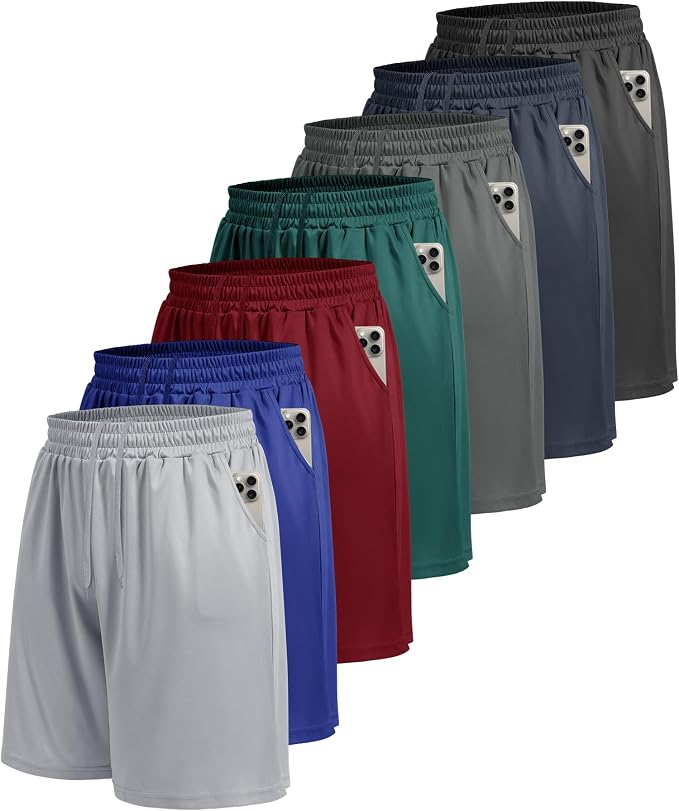 BOOJO 7 Pack Mens Athletic Shorts with Pockets - Gym Basketball Workout Quick Dry