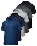 5 Pack Polo Shirts for Men - Quick Dry Moisture Wicking Performance Short Sleeve Mens Golf Shirts