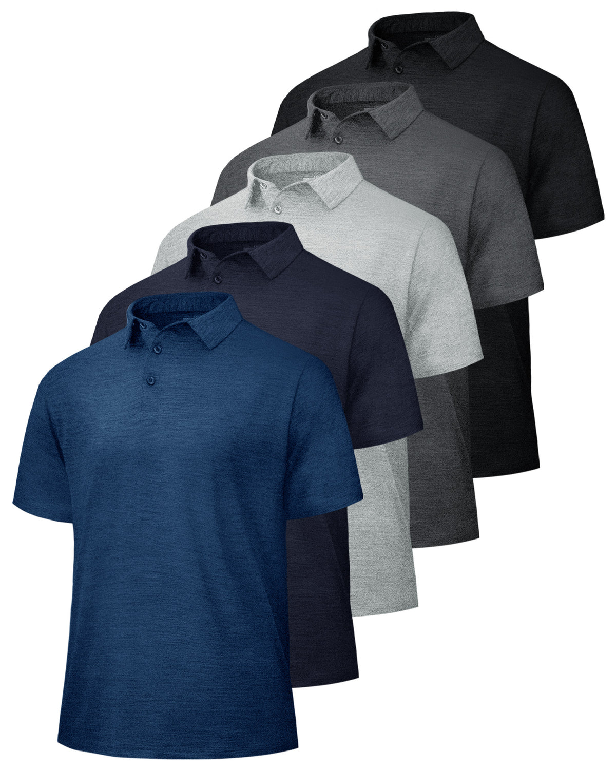 5 Pack Polo Shirts for Men - Quick Dry Moisture Wicking Performance Short Sleeve Mens Golf Shirts