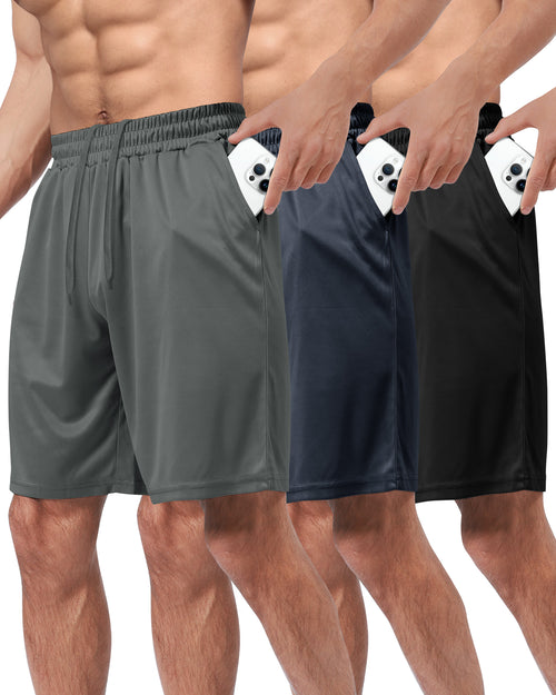 3 Pack Gym Basketball Mens Shorts - Quick Dry Athletic Shorts with Pockets (S-6XL)